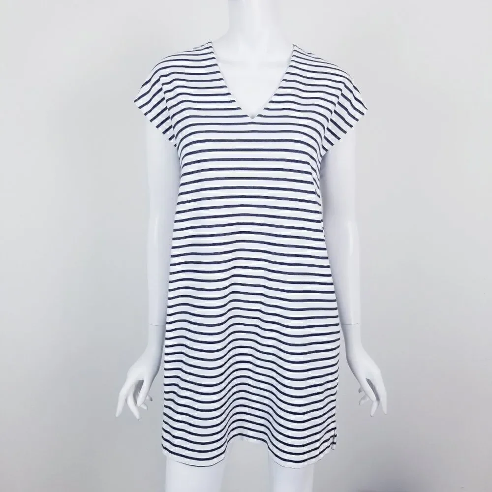 J. Crew Size XS Black & White Striped Sleeveless V Neck Mini Shift Dress